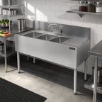 Thumbnail image #3 for Perlick Corporation Top Shelf TS48M3-DBR 48-Inch Underbar 3-Compartment Stainless Steel Sink with Right Drainboard and 6-Inch Backsplash