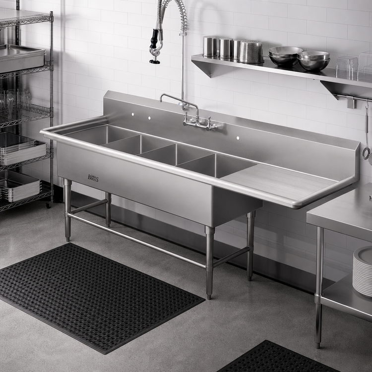 Product image #2 for John Boos Pro-Bowl 4-Compartment Sink with 24-Inch Right Drainboard, 16-Gauge Stainless Steel