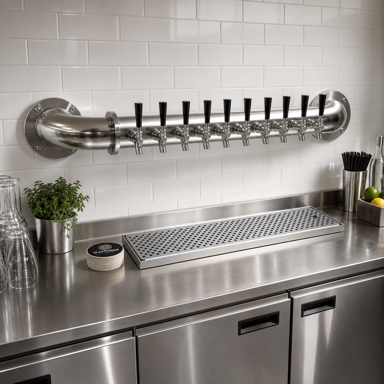 Product image #2 for Glastender Pipe Wall Draft Dispensing Tower, 10 Faucet, Wall Mounted, Glycol-Cooled, Stainless Steel