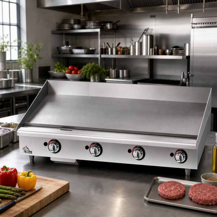 Product image #2 for Star-Max Heavy Duty 48-Inch Countertop Gas Griddle with Polished Steel Plate and Embedded Thermostatic Controls