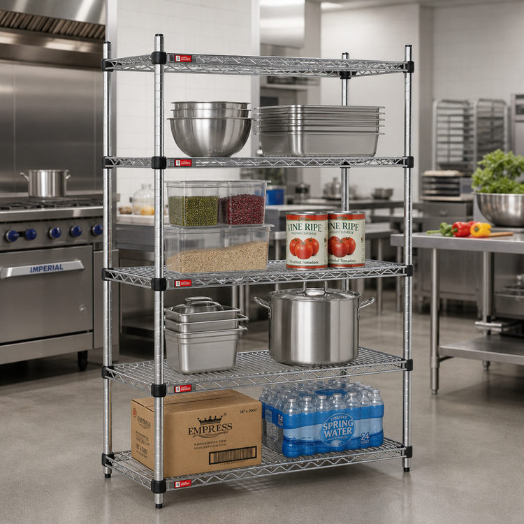 Product image #2 for EAGLEbrite Quad-Adjust 4-Tier Stationary Wire Shelving Starter Unit, 60 x 18 x 74 Inches, Zinc Finish
