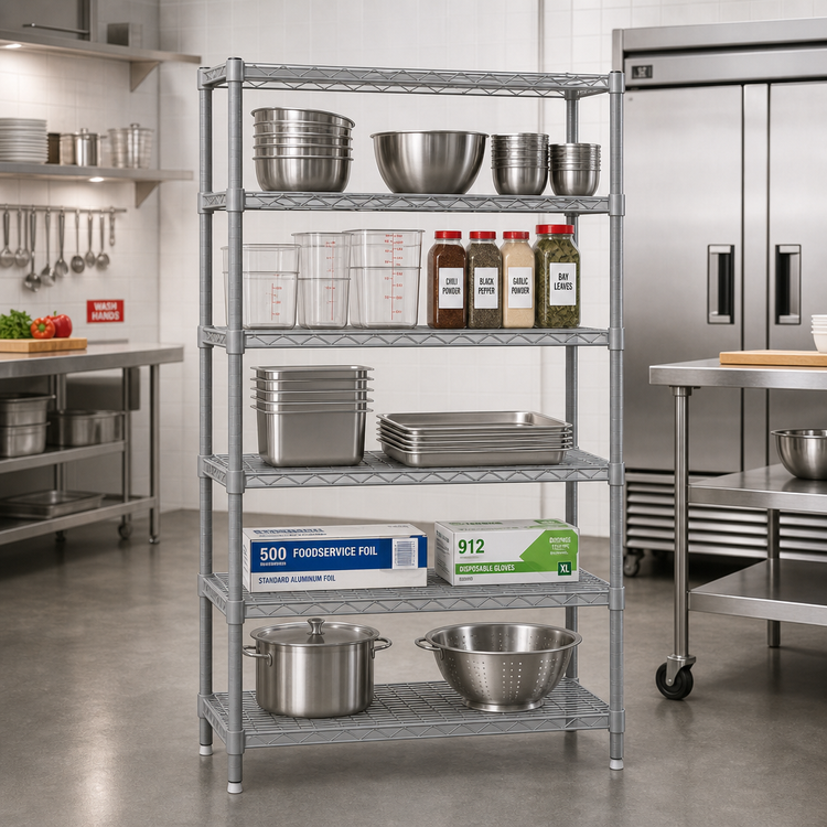 Product image #2 for Eagle Group Valu-Master 5-Tier Starter Wire Shelving Unit, 48W x 21D x 74H, Pewter Gray Epoxy