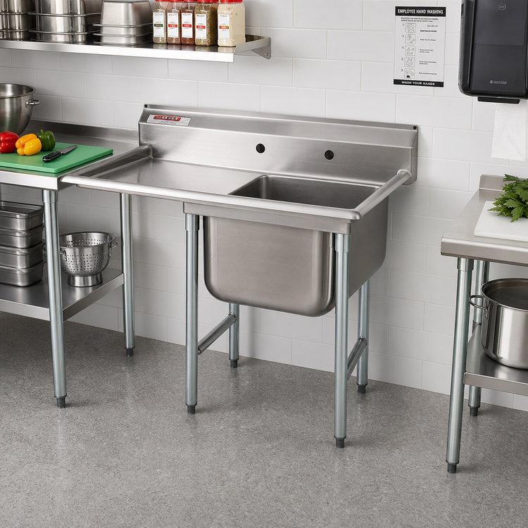 Product image #2 for Eagle Group 314 Series One-Compartment 304 Stainless Steel Sink with Left Drainboard, 52-3/4 Inches W x 31-3/4 Inches D