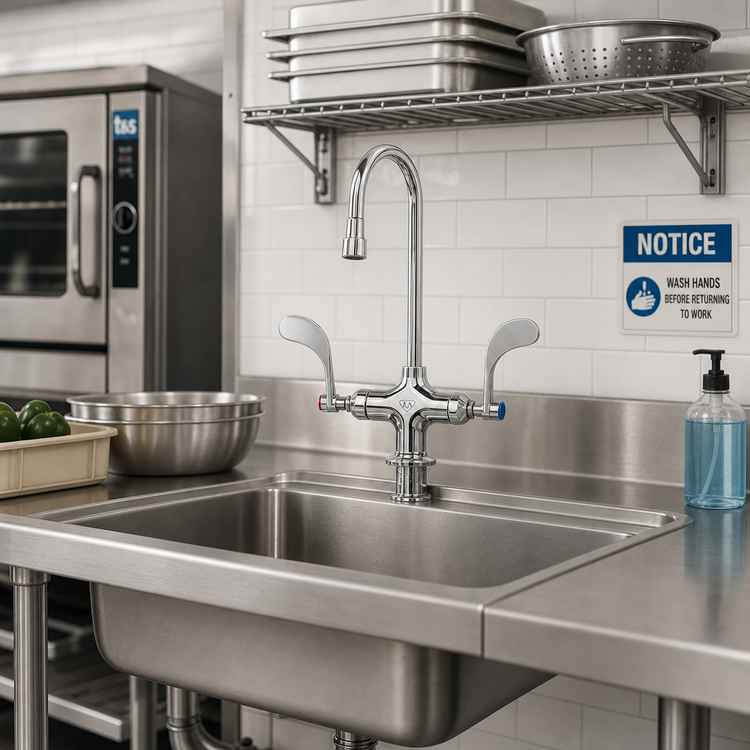 Product image #2 for T&S Brass Double Pantry Mixing Faucet, Single-Hole Deck Mount, 5-3/4 Inch Swivel/Rigid Gooseneck, 2.2 GPM