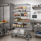 Thumbnail image #2 for Quantum WRC74-2460CSG-5BSK Post Basket Cart, 60"W x 24"D x 80"H, 1,200 lb Capacity, 1 Wire Shelf, 1 Solid Shelf, 5 Baskets, Chrome-Plated