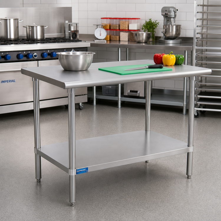 Product image #2 for Sapphire Manufacturing 48 Inch x 36 Inch 18 Gauge 400 Series Stainless Steel Work Table with Adjustable Undershelf