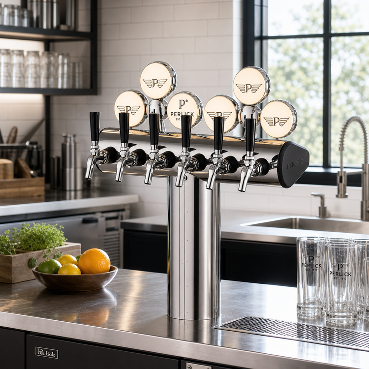 Product image #2 for Perlick Illuminated Winged Tee Countertop Glycol-Cooled Draft Tower for 5 Faucets