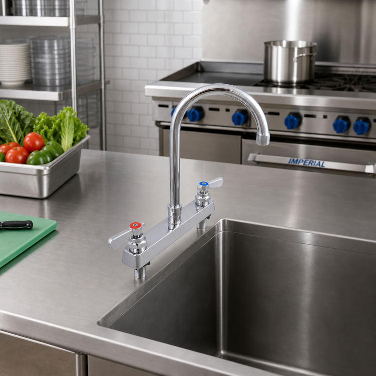 Product image #2 for OptiFlow Heavy Duty Solid Body Manual Deck-Mount Faucet with 8-Inch Gooseneck Spout, 8-Inch Centers