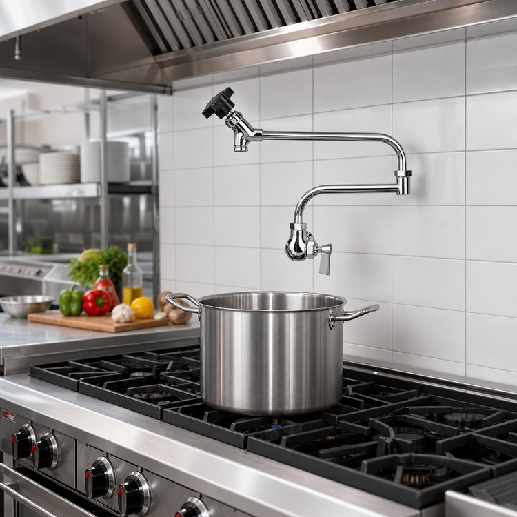 Product image #2 for Fisher 47300 Splash-Mounted Single Valve Pot Filler Faucet with 18-Inch Double-Joint Spout