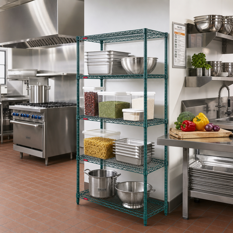 Product image #2 for Valu-Gard 4-Tier Commercial Wire Shelving Starter Unit, 36W x 21D x 63H, Green Epoxy