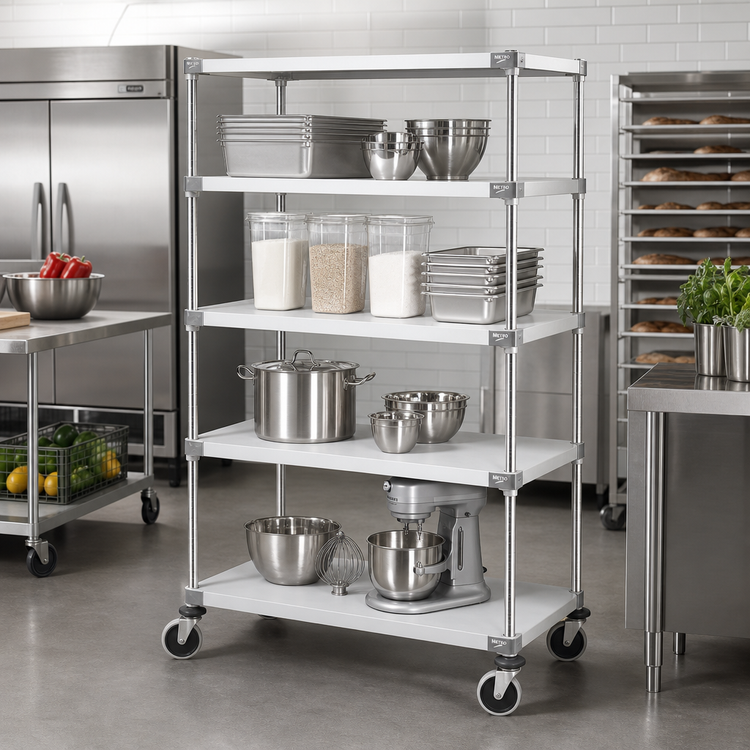 Product image #2 for Metro Super Erecta Solid Shelf Stem Caster Cart, 36W x 24D x 69H, 4 Shelves