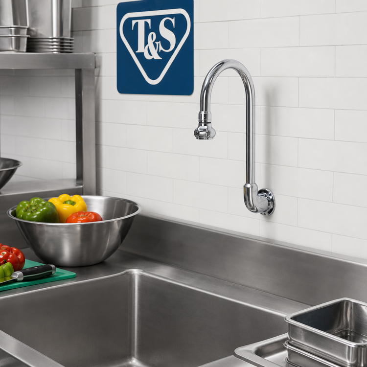 Product image #2 for T&S Brass Wall-Mounted Swivel Gooseneck Spout with Rose Spray, 3/8" IPS Female Inlet