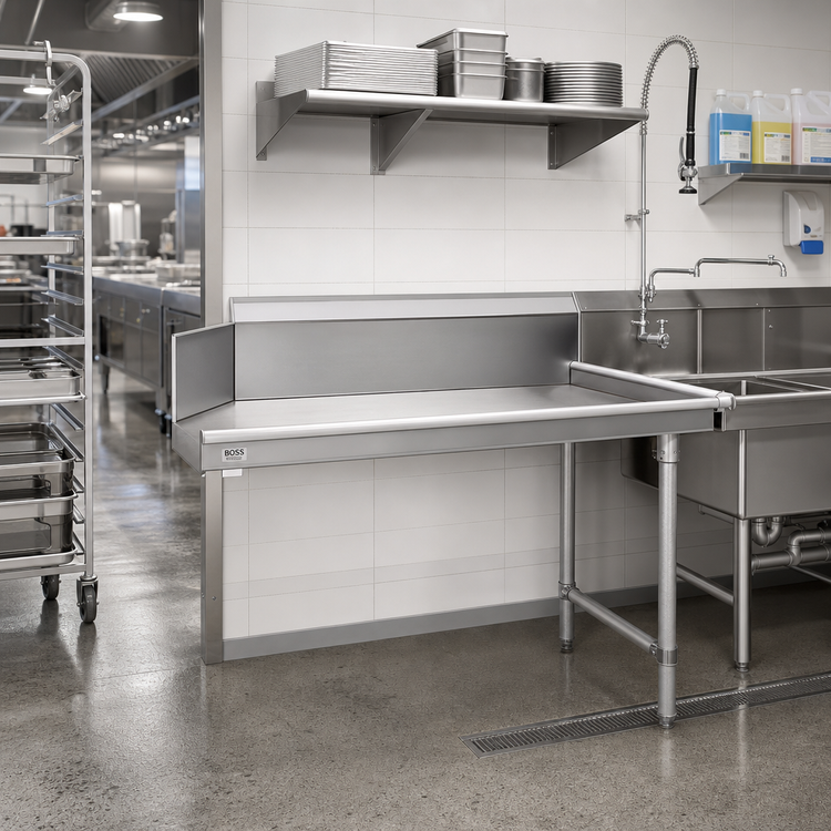 Product image #2 for John Boos 60-Inch Clean Straight Stainless Steel Pro-Bowl Dishtable with 10-Inch Backsplash and Right-Hand Opening