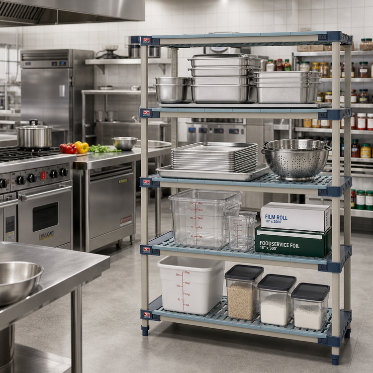 Product image #2 for MetroMax 4 All-Polymer Starter Shelving Unit with Open Grid Shelves, 54W x 21D x 74H