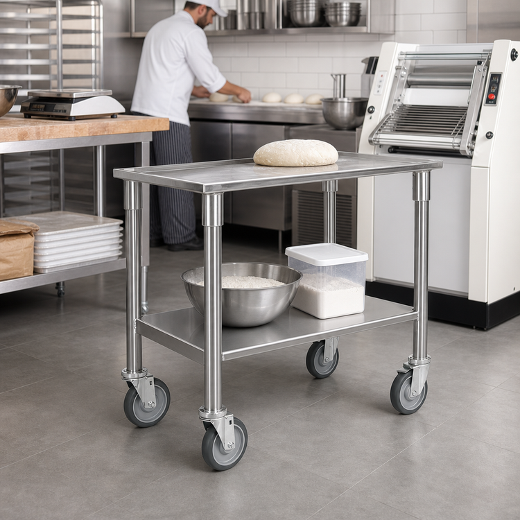 Product image #2 for Proluxe UT1300 Mobile Utility Dough Press Table, 21-Inch Wide, Stainless Steel Top and Undershelf