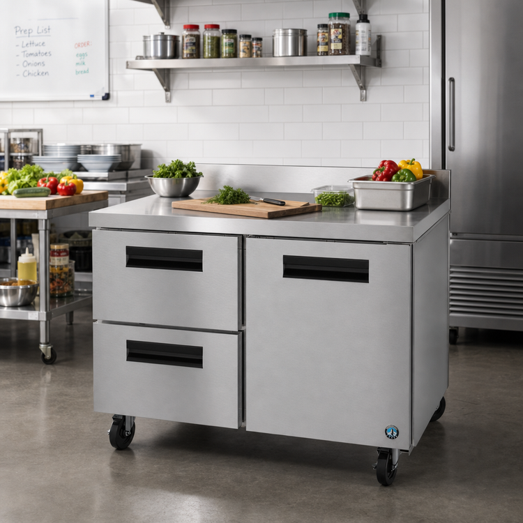 Product image #2 for Hoshizaki Steelheart 48-Inch Two-Section Worktop Refrigerator with One Door and Two Drawers