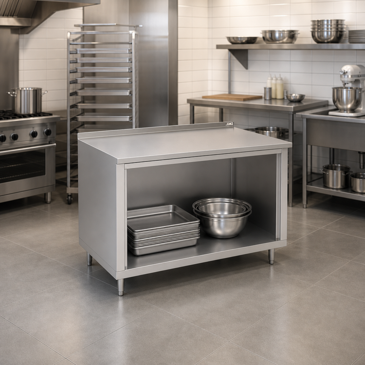 Product image #2 for John Boos 84 x 24 Inch Open Front Cabinet Base Stainless Steel Work Table with 1-1/2 Inch Rear Riser