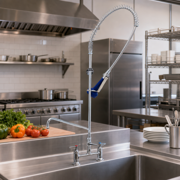 Product image #2 for T&S Brass EasyInstall 8-Inch Deck Mount Pre-Rinse Unit with Add-On Faucet, Swing Nozzle, and 1.07 GPM Spray Valve