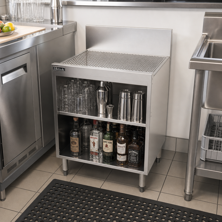 Product image #3 for Perlick Top Shelf 24-Inch Freestanding Underbar Storage Cabinet with Drainboard Top, Stainless Steel