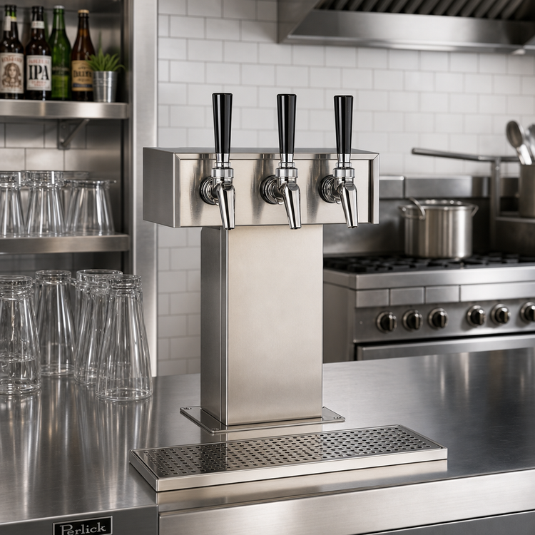 Product image #2 for Perlick 4006-3B 3-Faucet Standard Base Glycol-Cooled Tee Draft Beer Tower, Countertop, Stainless Steel