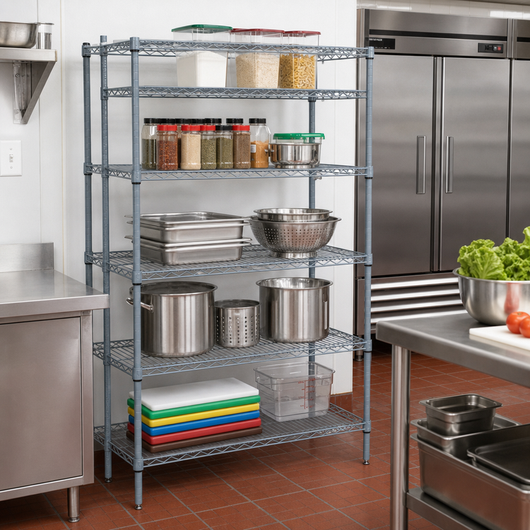 Product image #2 for 48"W x 30"D x 54"H Gray Epoxy Antimicrobial Wire Shelving Starter Kit with 5 Shelves