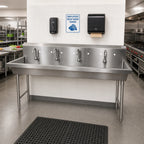 Thumbnail image #2 for BK Resources MSHS-96F2 Four-Station Freestanding 304 Stainless Steel Hand Wash Sink, 96-Inch Wide, 8-Inch Deep Bowl, Faucet Not Included