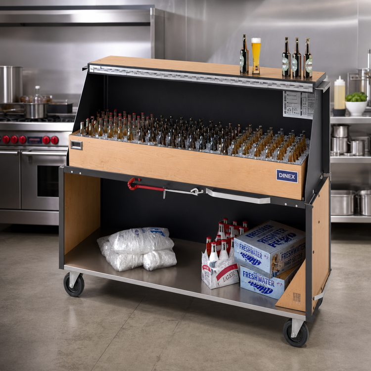 Product image #2 for Dinex 62-1/2 Inch Portable Ice Chest Bar with 95 lb Chest-Style Ice Bin, Russian Maple