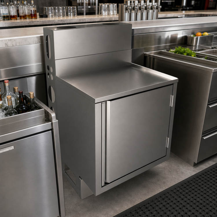 Product image #3 for BK Resources 24-Inch Wide x 21-Inch Deep Stainless Steel Top Shelf Underbar Cabinet with Raised Edge
