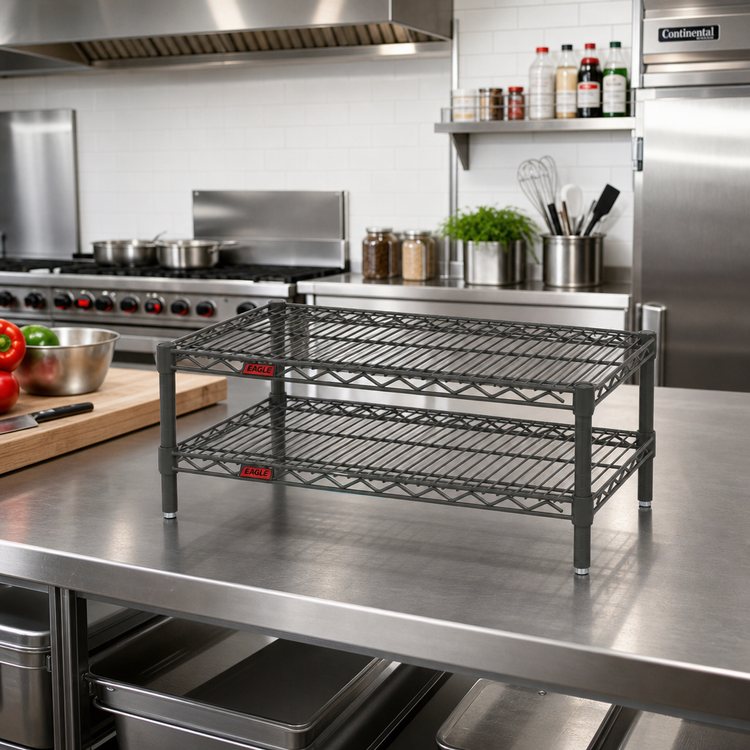 Product image #2 for Eagle Group QuadTruss 2-Tier Front Case Merchandise Wire Shelving Unit, 24 x 14 x 14 Inches, Pewter Gray Epoxy Finish