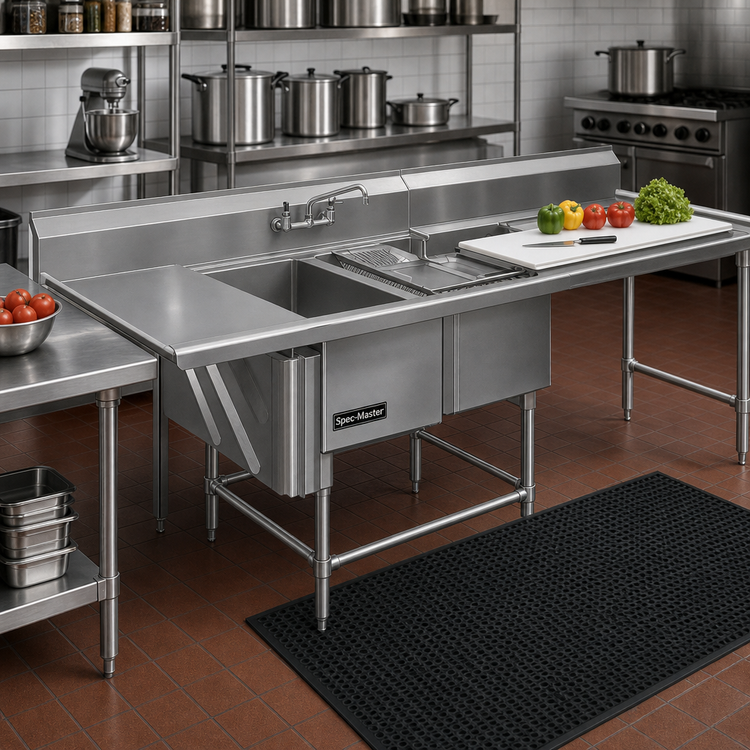 Product image #2 for Eagle Group Spec-Master FNP Series 2-Compartment Stainless Steel Prep Sink with Right Drainboard and 48 Inch Prep Area
