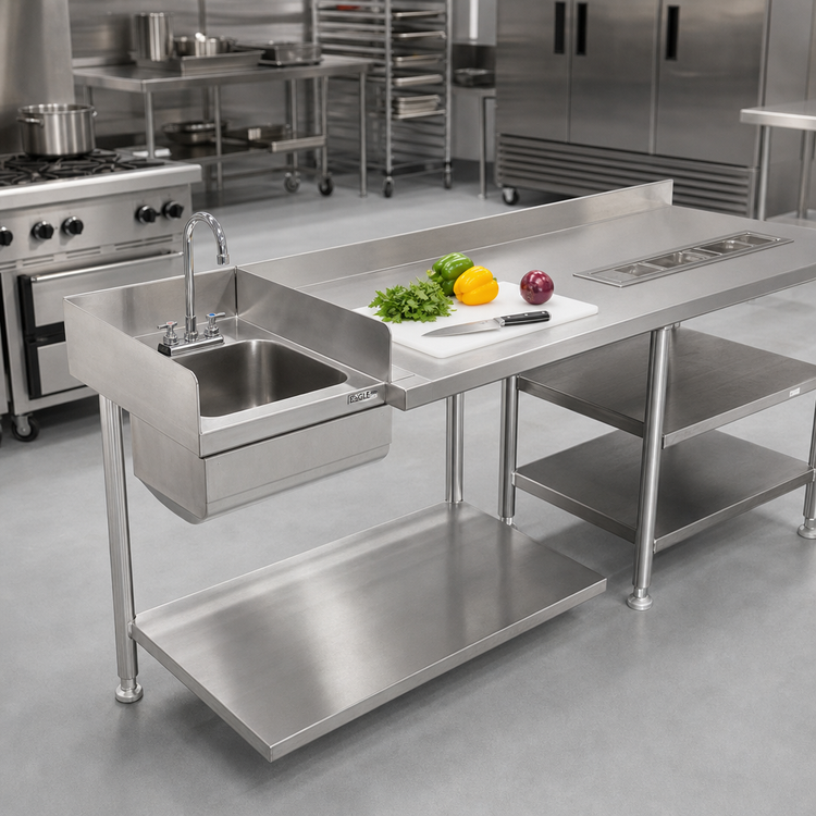 Product image #2 for Eagle Group 20 x 20 x 14-Inch Single Bowl Sink for 30-Inch Tables with Faucet and Basket Drain