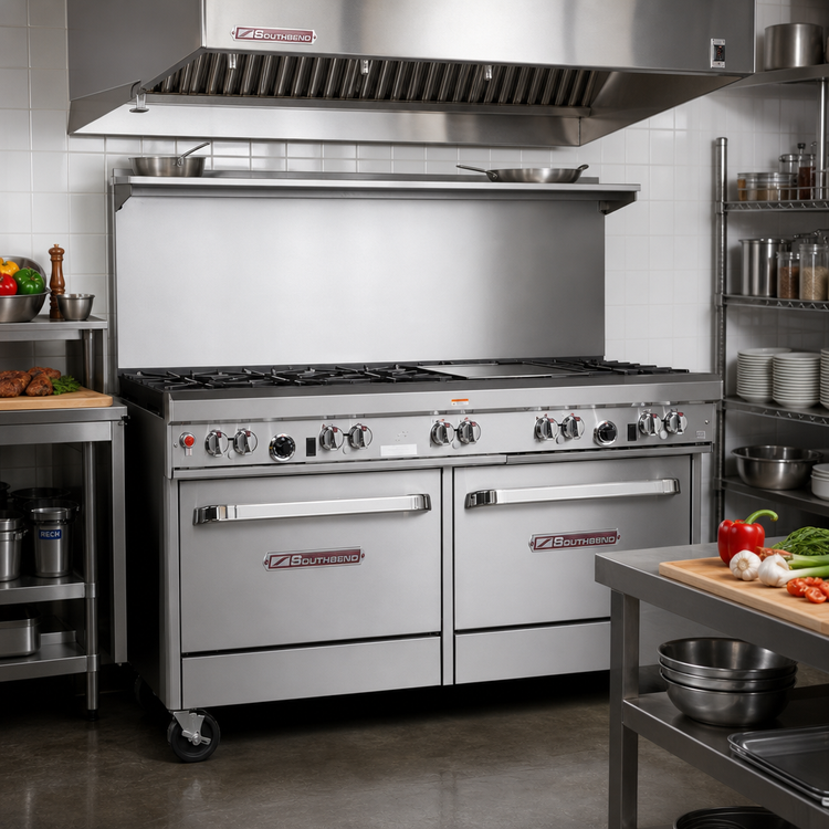 Product image #2 for Southbend Ultimate 60-Inch Gas Restaurant Range with 6 Open Burners, 24-Inch Raised Griddle/Broiler and 2 Standard Ovens