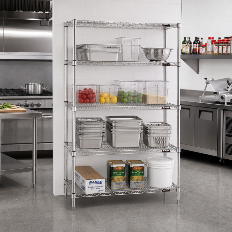 Product image #2 for Eagle Group S4-74-2136S 4-Tier Starter Wire Shelving Unit with QuadTruss® Design, 36"W x 21"D x 74"H, Stainless Steel Finish