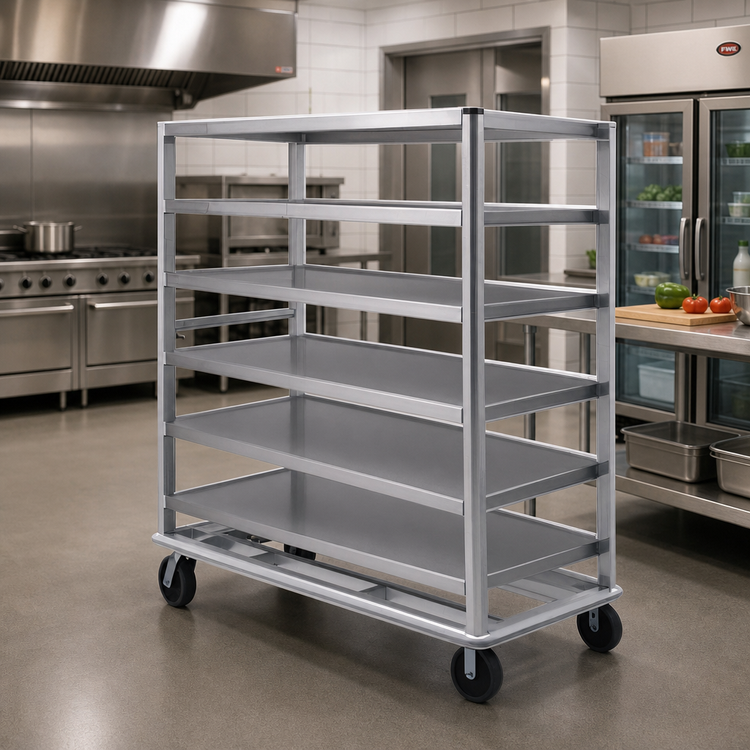 Product image #2 for FWE Heavy-Duty Aluminum Queen Mary Utility Cart, 6 Shelves, 27 x 60 Inches, Flanged-Down Edges