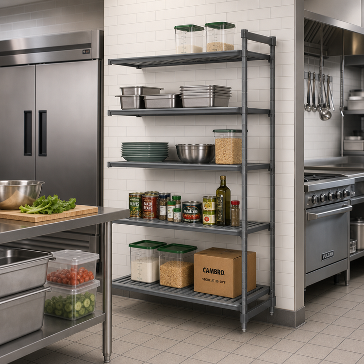 Product image #2 for Cambro Camshelving Basics Plus 24 x 36 x 64 Inch 5-Tier Vented Add-On Polymer Shelving Unit, Brushed Graphite