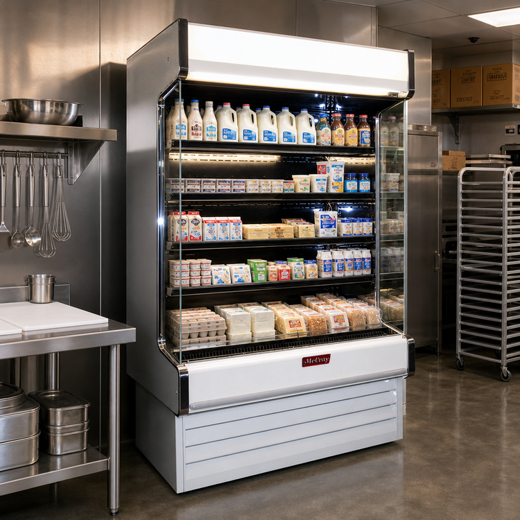Product image #2 for Howard-McCray 35E Series Dairy Open Merchandiser, 75"W Self-Contained, Stainless Steel, Straight Sides