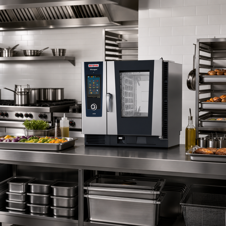 Product image #2 for RATIONAL iHexagon 6-Level Half-Size Electric Countertop Combi Oven with Microwave Support, 208V 3-Phase