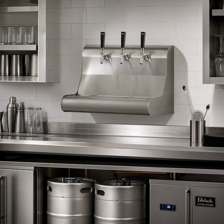 Product image #2 for Perlick 4076DN3 Modular Wall-Mount Glycol-Cooled Beer Dispensing Tower, 3 Faucets, Bottom Exit, Stainless Steel