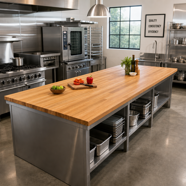 Product image #2 for Appalachian Red Oak Blended Rail Edge Grain Island Countertop, 144 x 27 x 1-1/2 Inch, Penetrating Oil Finish