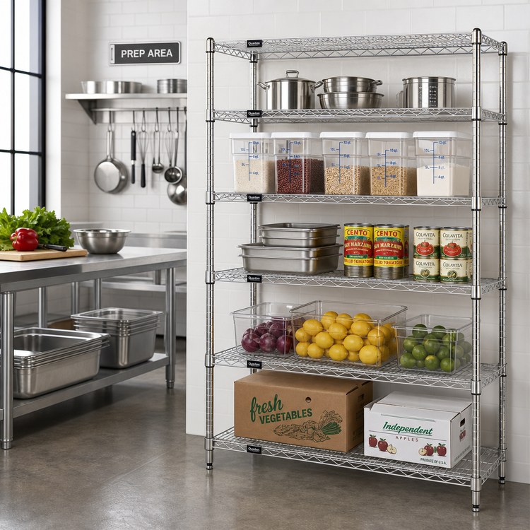 Product image #2 for Quantum Stationary Wire Shelving Starter Kit, 42 x 14 x 54 Inches, 5 Shelves, 304 Stainless Steel