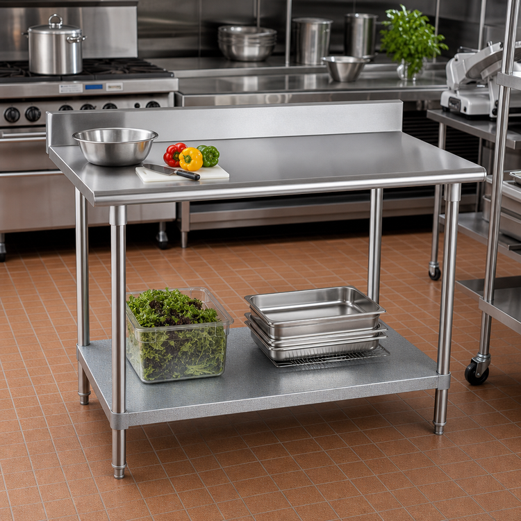 Product image #2 for Advance Tabco 48" x 24" 304 Stainless Steel Work Table with 5" Backsplash and Galvanized Undershelf
