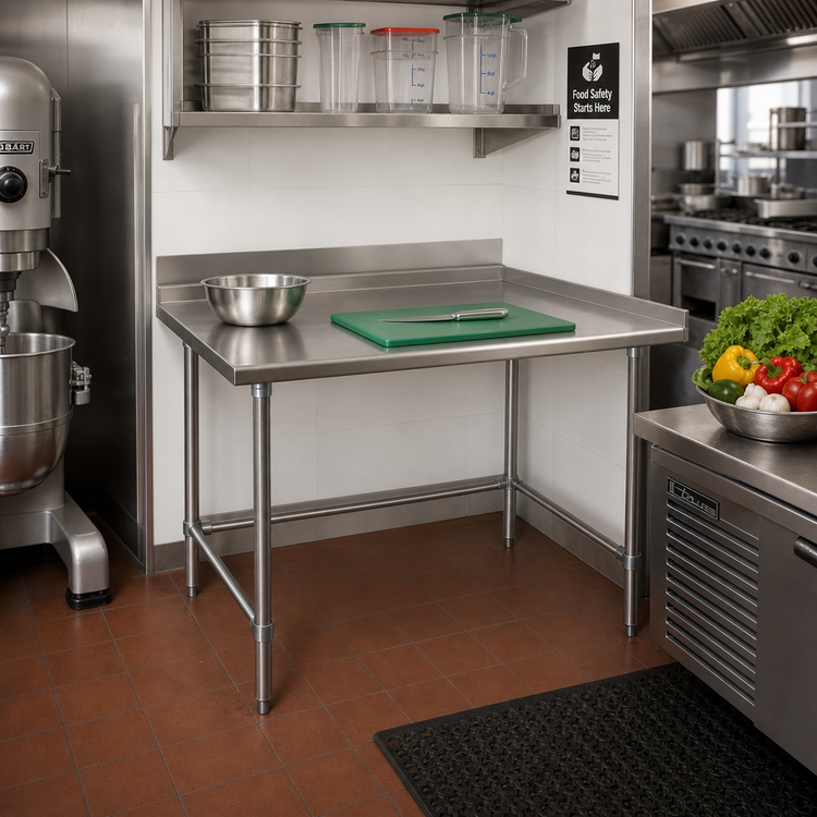 Product image #2 for Eagle Group BlendPort® Deluxe Series 30" x 30" Stainless Steel Corner Work Table with 1-1/2" Rear Upturn