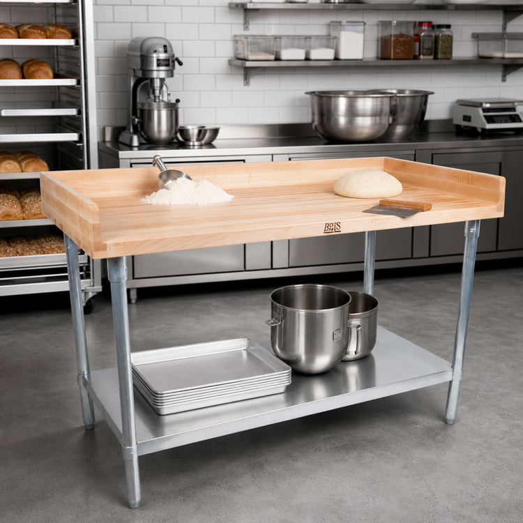 Product image #2 for John Boos DNS13 Baker's Top Wood Work Table with 4-Inch Coved Riser and Galvanized Undershelf