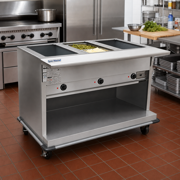 Product image #2 for Spec-Master Portable Electric Hot Food Table with 2 Wet/Dry Wells, Open Base, 35-3/4 Inch Wide, 208V 3-Phase