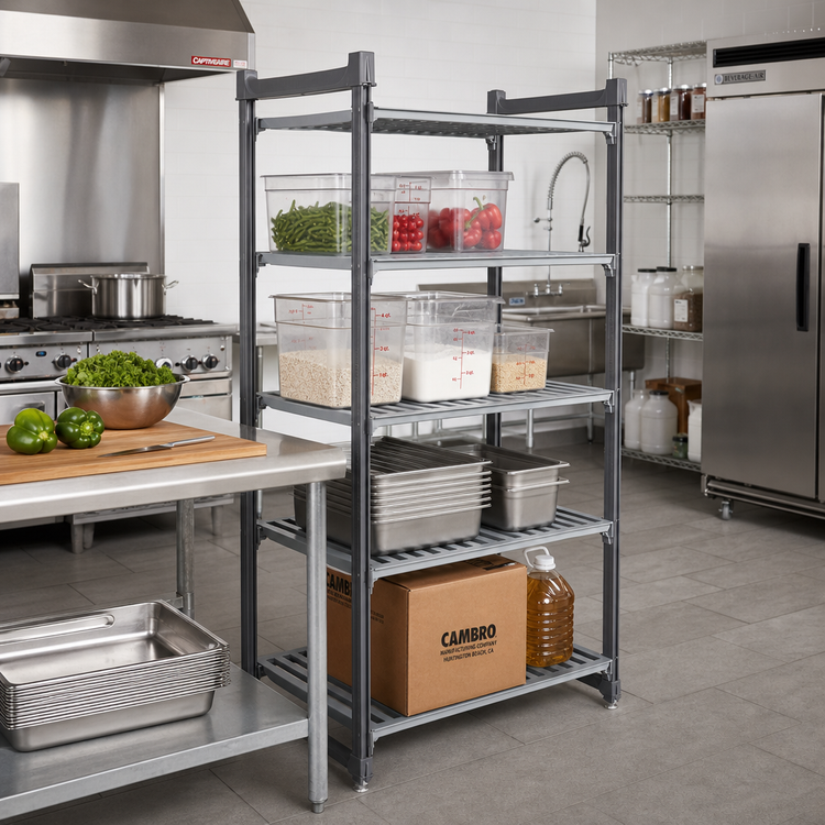 Product image #2 for Cambro Camshelving Basics Plus 4-Shelf Stationary Starter Unit, 21 x 54 x 72 Inches, Brushed Graphite