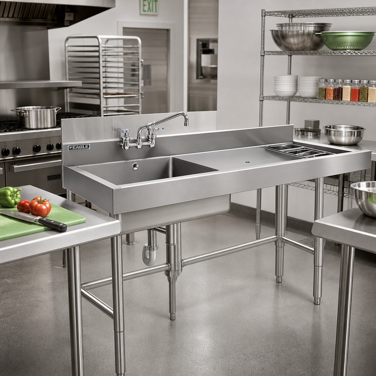 Product image #3 for Eagle Group 1800 Series 1-Compartment Sink Bowl with Drain, Faucet, and Overflow