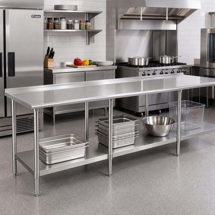 Product image #2 for Eagle Spec-Master 144-Inch x 30-Inch Stainless Steel Work Table with 1-1/2-Inch Rear Up-Turn and Undershelf