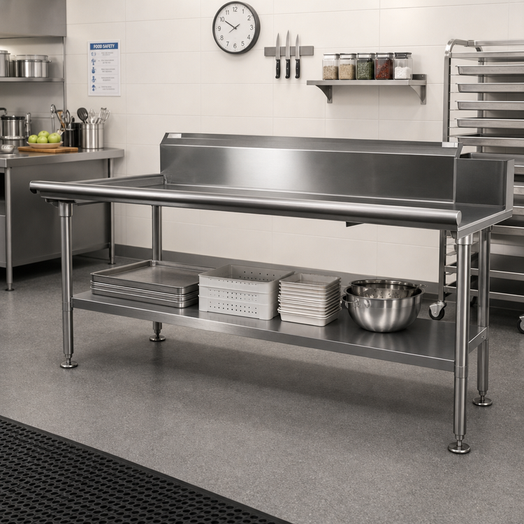 Product image #2 for John Boos Stainless Steel Dishtable Undershelf with Adjustable Bullet Feet, 137-5/8" W x 24-1/8" D