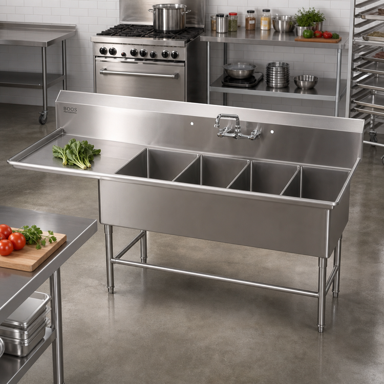 Product image #2 for John Boos Pro-Bowl 4-Compartment Stainless Steel Sink with 36-Inch Left Drainboard
