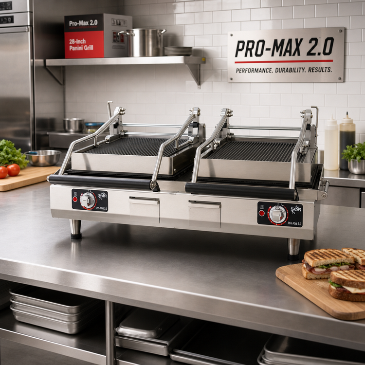 Product image #2 for Pro-Max 2.0 28-Inch Countertop Panini Sandwich Grill with Grooved Cast Iron Plates